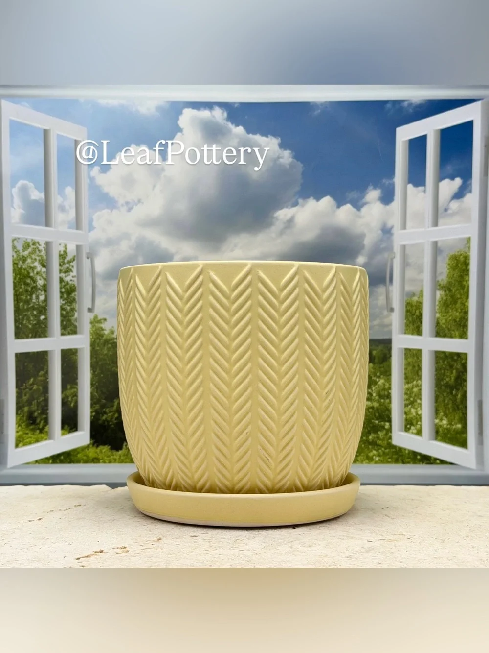 Yellow Ceramic Planter with Saucer, 5.5 Inch Plant Pot with Drainage